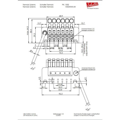 Schaller Tremolo Floyd Rose satus tremoló króm R3 nyereg