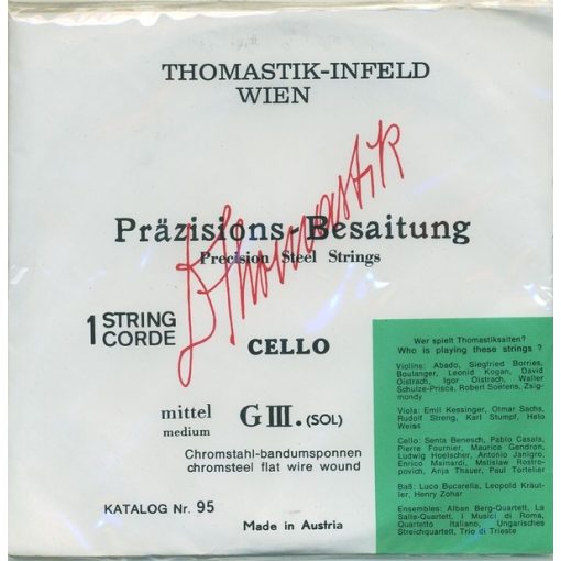 Thomastik csellóhúrok Präzision acél, tömör magos közepes G húr