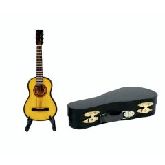 Miniatűr gitár állvánnyal díszdobozban