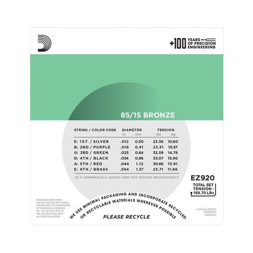 D'Addario EZ920 akusztikus gitár húr 12-54