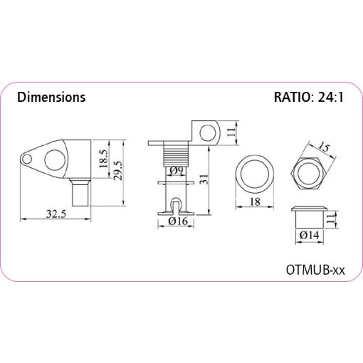 Ortega OTMUB-GB Basszus ukulele hangoló kulcs fekete